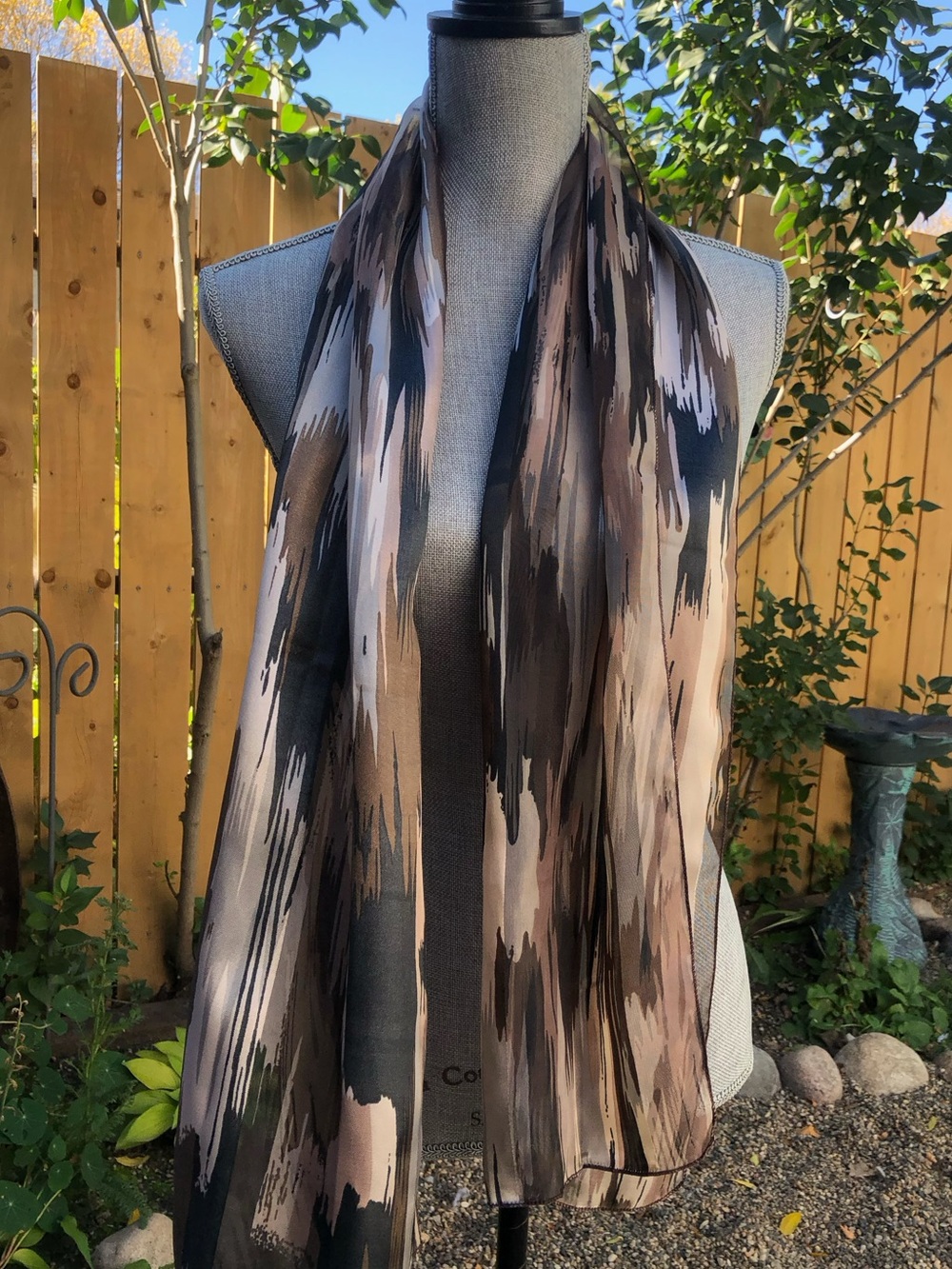 Neutral Brushstroke Print Scarf - Taupe Brown - Picture 6 of 6